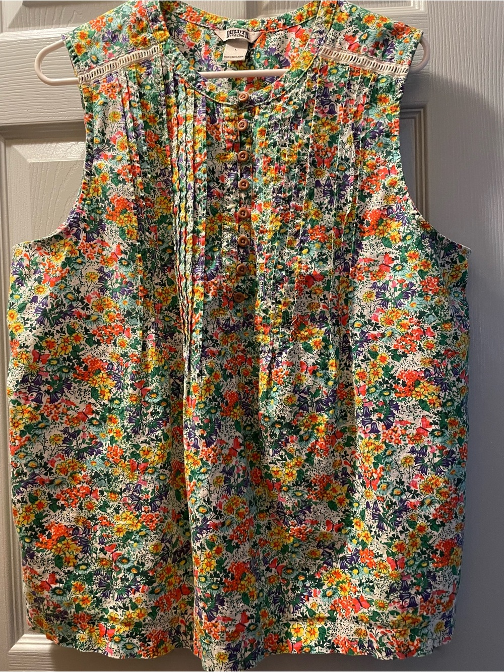 Duluth Trading Co Multicolor Floral Sleeveless Button Top